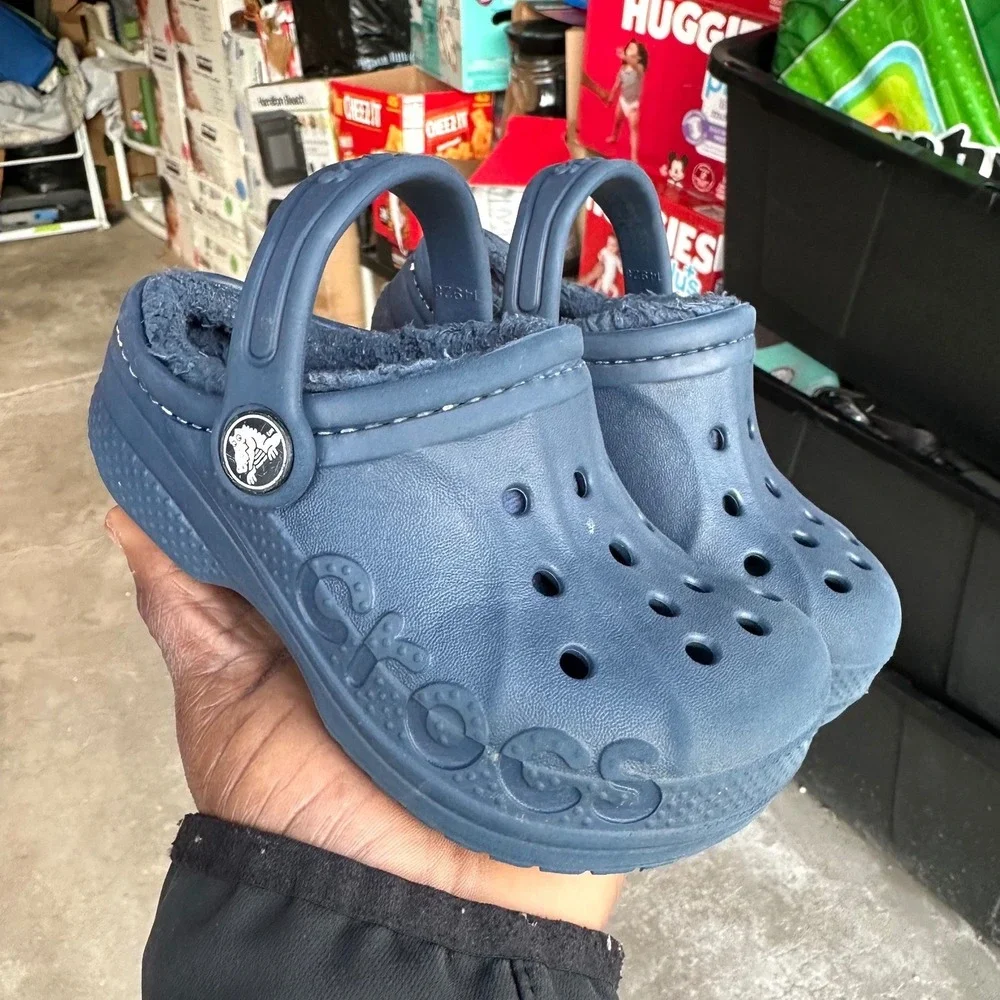 Crocs Kids Baya Lined Fuzzy Clogs Toddler‎ Boy Size 8 Blue Sandals
